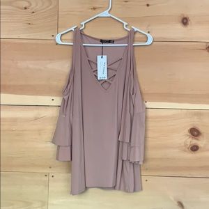 Boohoo Cold Shoulder Flutter Sleeve Blouse